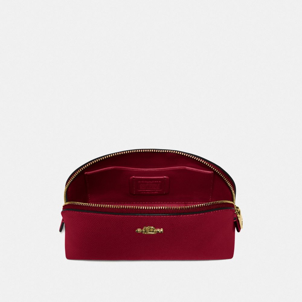 COACH®,COSMETIC CASE 17,Pebble Leather,Mini,Gold/Deep Red,Inside View,Top View