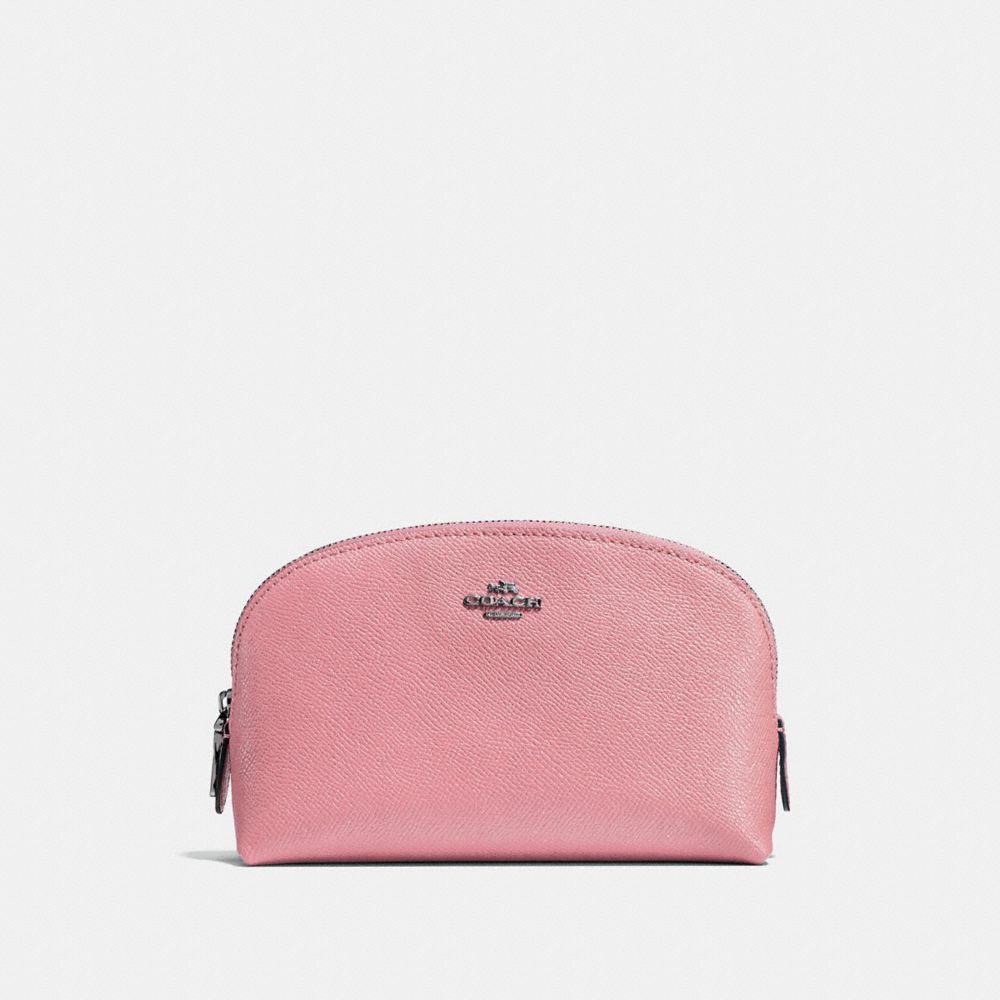 COACH®,COSMETIC CASE 17,Pebble Leather,Mini,Gunmetal/True Pink,Front View image number 0