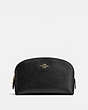 COACH®,COSMETIC CASE 17,Pebble Leather,Mini,Light Gold/Black,Front View