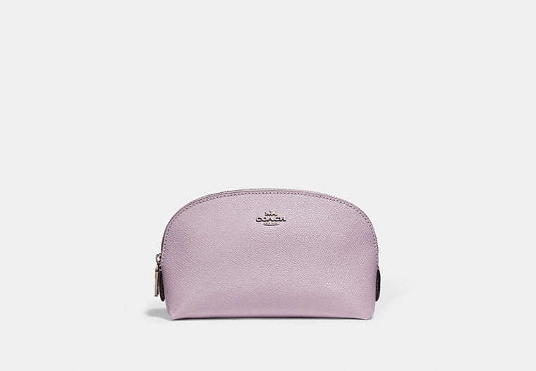 COACH®,COSMETIC CASE 17,Pebble Leather,Mini,Silver/Ice Purple,Front View