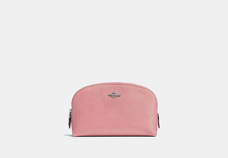 COACH®,COSMETIC CASE 17,Pebble Leather,Mini,Silver/Light Blush,Front View