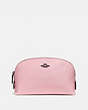 COACH®,COSMETIC CASE 17,Pebble Leather,Mini,Pewter/Aurora,Front View