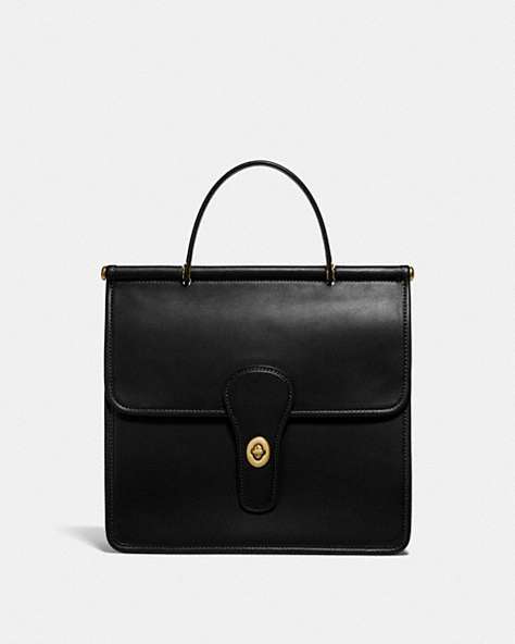 COACH®,WILLIS TOP HANDLE,Smooth Leather,Medium,Brass/Black,Front View
