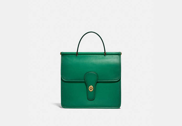 COACH®,WILLIS TOP HANDLE,Smooth Leather,Medium,Brass/Green,Front View