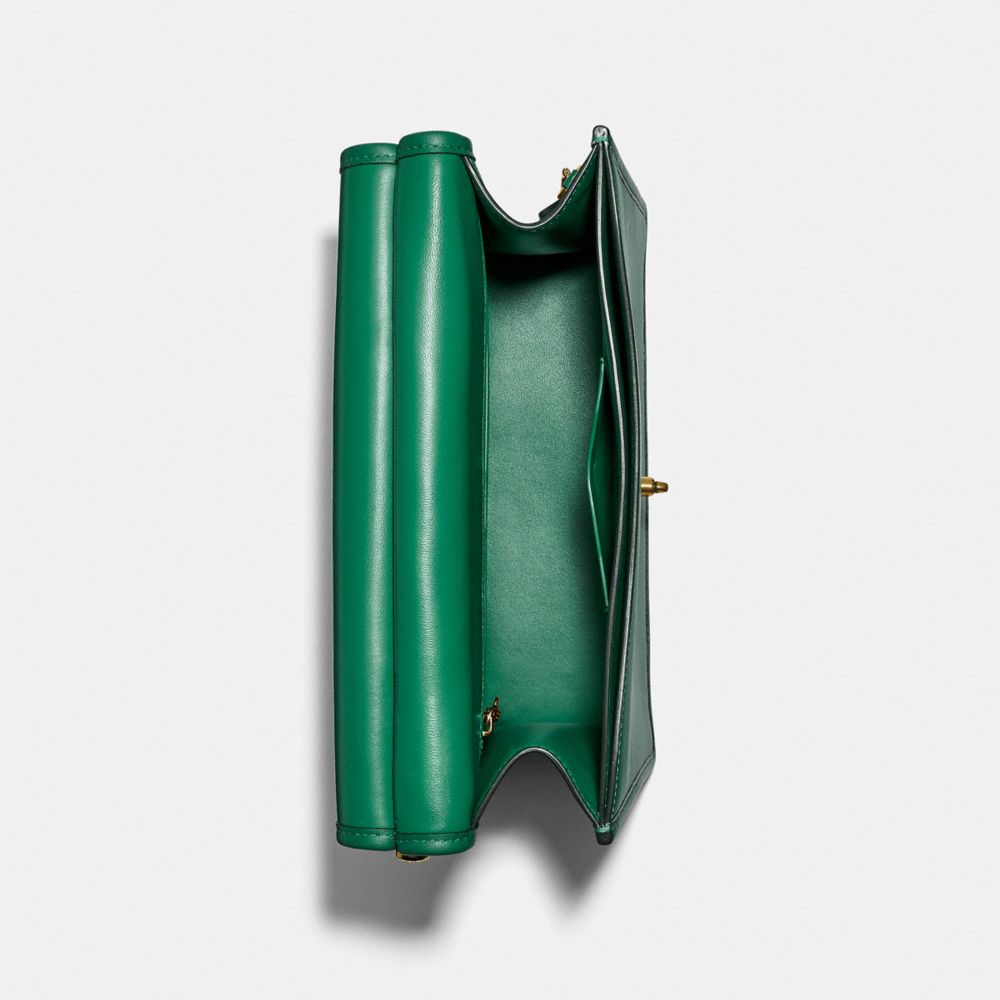 COACH®,WILLIS TOP HANDLE,Glovetan Leather,Medium,Brass/Green,Inside View,Top View