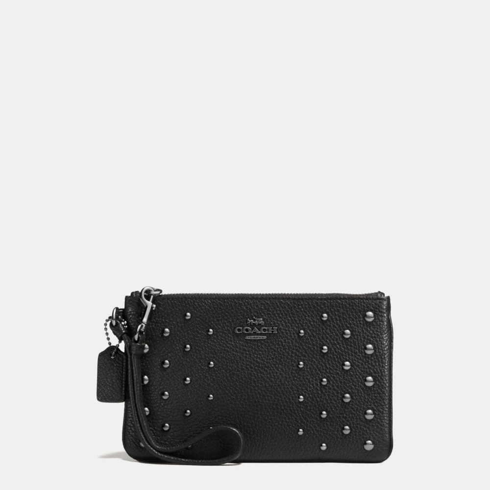 COACH®,Small Wristlet In Polished Pebble Leather With Ombre Rivets,,Front View