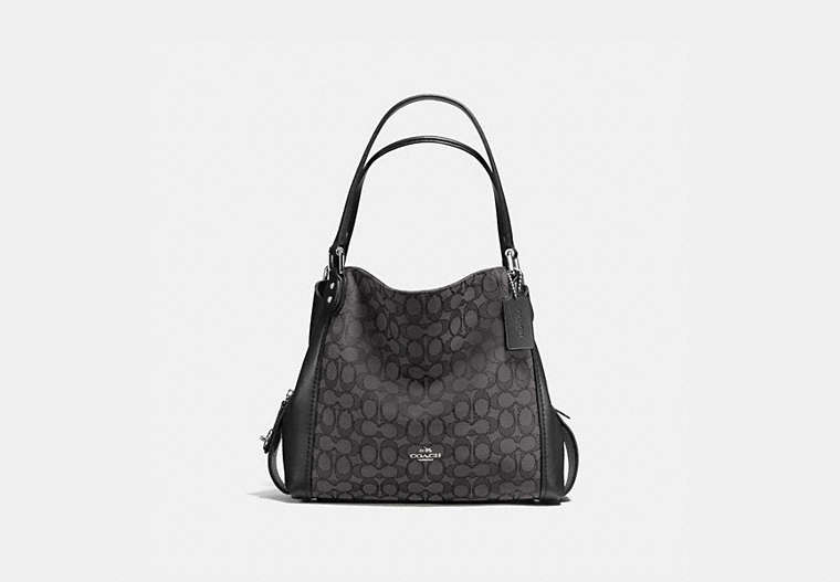 COACH®,EDIE SHOULDER BAG 31 IN SIGNATURE JACQUARD,Leather,Silver/Black Smoke,Front View