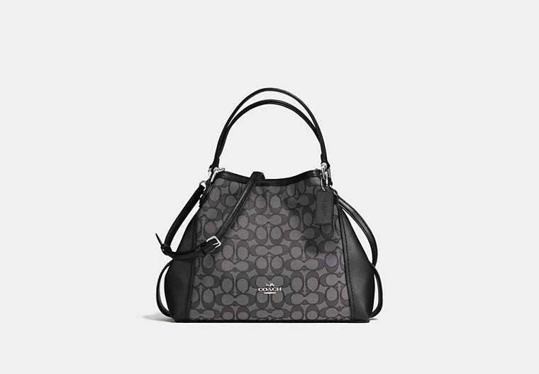 COACH®,EDIE SHOULDER BAG 28 IN SIGNATURE JACQUARD,cotton,Large,Silver/Black Smoke,Front View image number 0