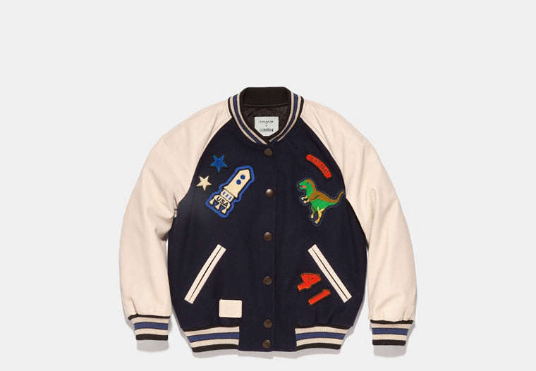 COACH®,KIDS VARSITY JACKET,Mixed Material,Multicolor,Front View
