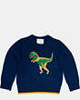 COACH®,KIDS DINO INTARSIA SWEATER,Cashmere Blend,BLUE,Front View