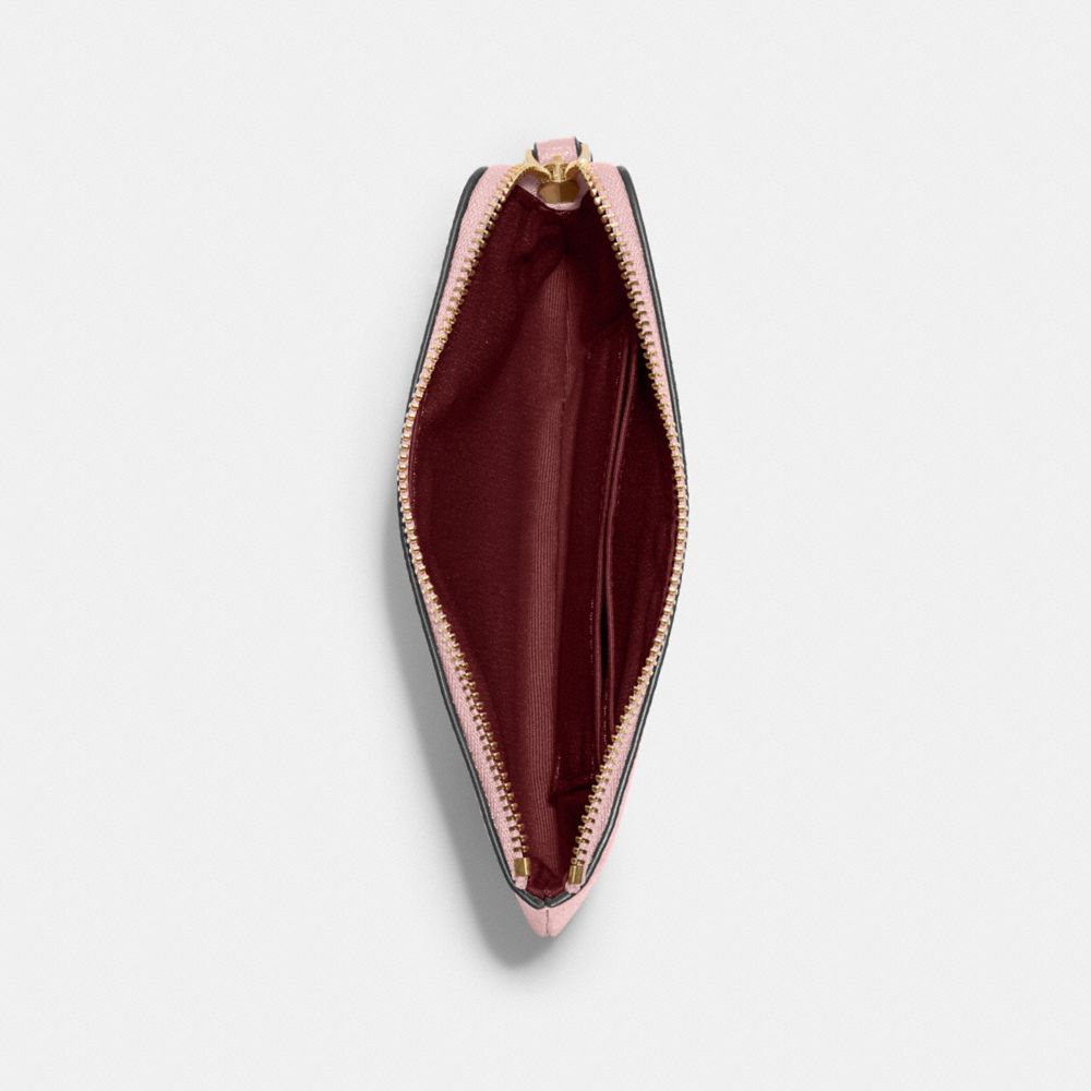COACH®,Corner Zip Wristlet,Leather,Pouch,Wristlet,Color Block,Logo,Embossed,Gold Metal,Casual,,Inside View,Top View