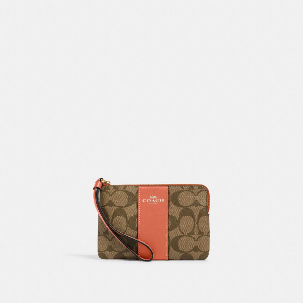 Coach Bags | Coach Corner Zip Wristlet in Signature Canvas | Color: Brown/Tan | Size: Os | Sophiemask's Closet