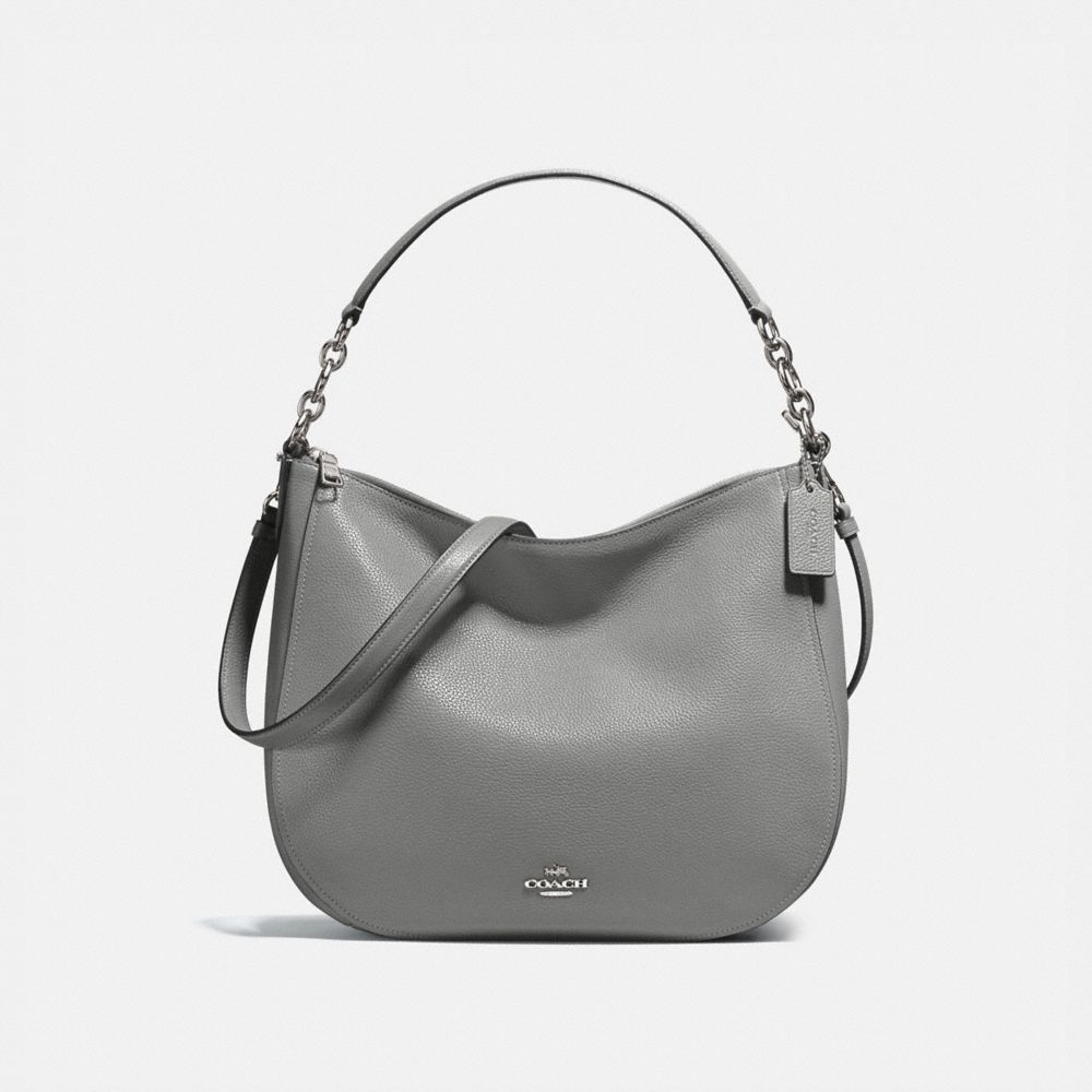 COACH®,CHELSEA HOBO 32,Leather,Dark Gunmetal/Heather Grey,Front View