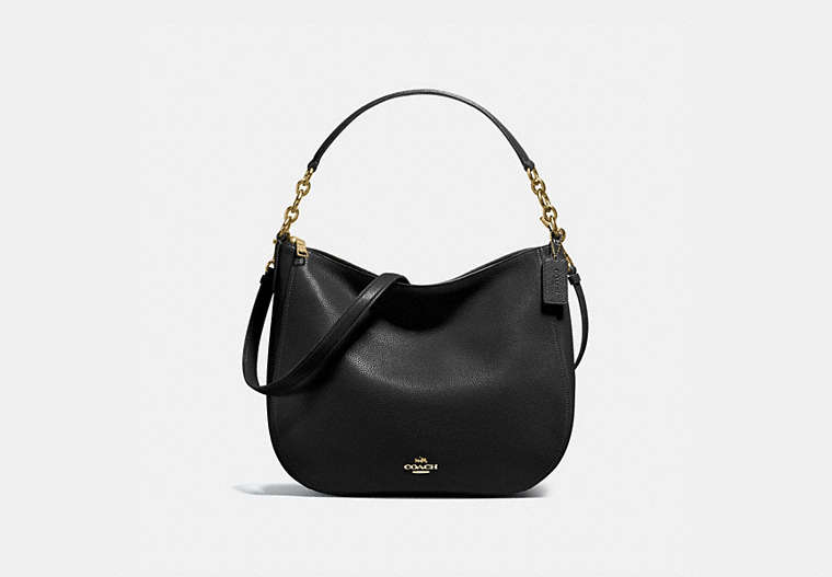 COACH®,CHELSEA HOBO 32,Leather,Light Gold/Black,Front View