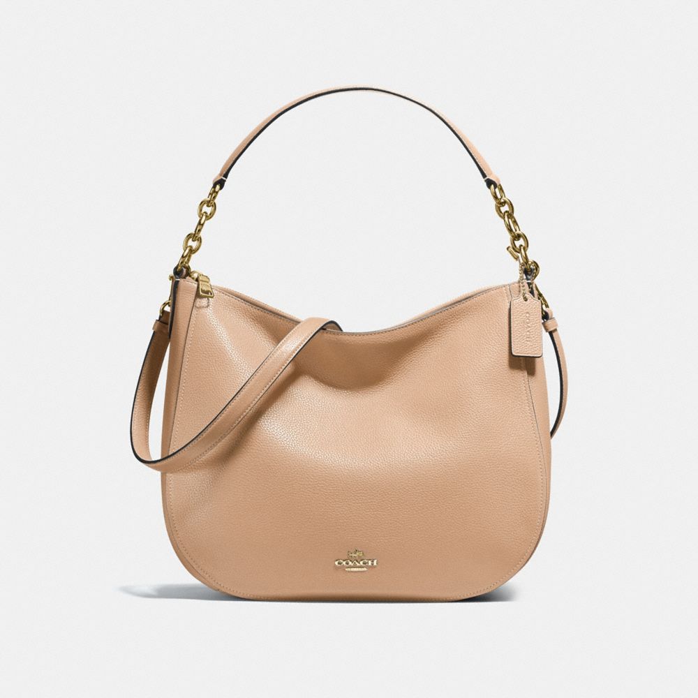 COACH®,CHELSEA HOBO 32,Leather,Light Gold/Beechwood,Front View