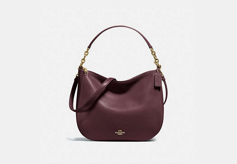COACH®,CHELSEA HOBO 32,Leather,Light Gold/Oxblood,Front View