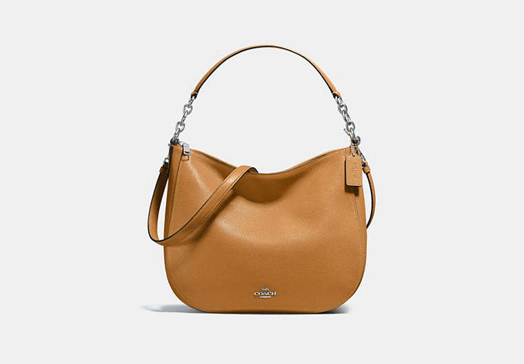 COACH®,CHELSEA HOBO 32,Leather,Silver/Light Saddle,Front View