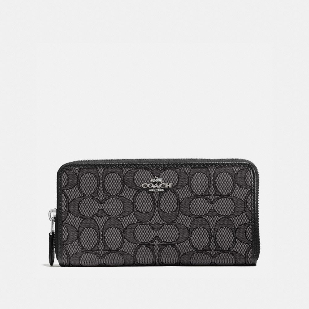 COACH®,ACCORDION ZIP WALLET IN SIGNATURE JACQUARD,Coated Canvas,Silver/Black Smoke,Front View image number 0