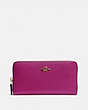 COACH®,ACCORDION ZIP WALLET,Pebbled Leather,Mini,Brass/Hibiscus,Front View