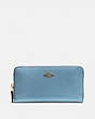 COACH®,ACCORDION ZIP WALLET,Pebbled Leather,Mini,Brass/Pacific Blue,Front View