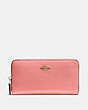 COACH®,ACCORDION ZIP WALLET,Pebbled Leather,Mini,Brass/Candy Pink,Front View