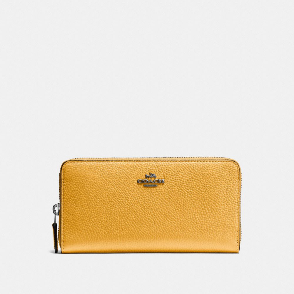 COACH®,PORTEFEUILLE ACCORDÉON À FERMETURE ÉCLAIR,Cuir galet poli,Mini,Bronze industriel noir/Or jaune,Front View