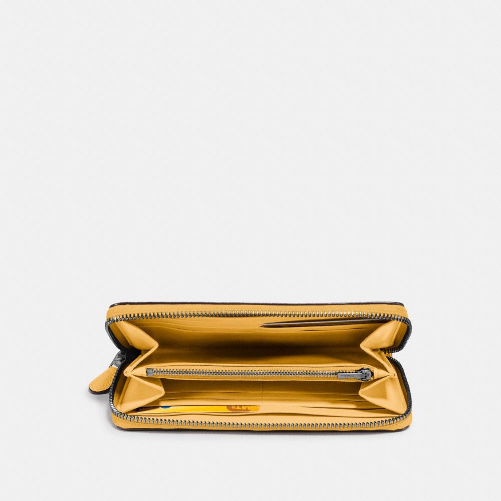 COACH®,PORTEFEUILLE ACCORDÉON À FERMETURE ÉCLAIR,Cuir galet poli,Mini,Bronze industriel noir/Or jaune,Inside View,Top View