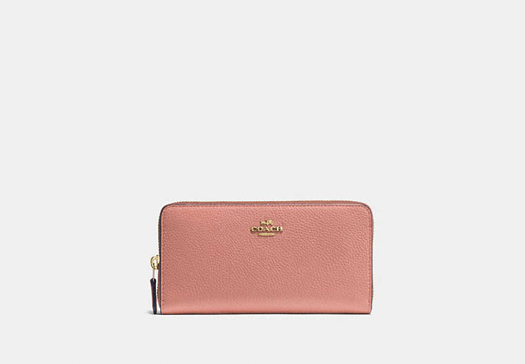 COACH®,ACCORDION ZIP WALLET,Pebbled Leather,Mini,Gold/Light Peach,Front View image number 0