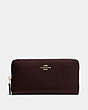 COACH®,ACCORDION ZIP WALLET,Pebbled Leather,Mini,Light Gold/Chestnut,Front View