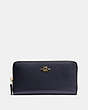 COACH®,ACCORDION ZIP WALLET,Pebbled Leather,Mini,Light Gold/Navy,Front View