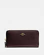 COACH®,ACCORDION ZIP WALLET,Pebbled Leather,Mini,Light Gold/Oxblood,Front View