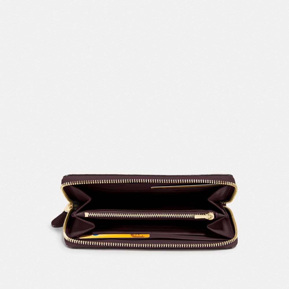 COACH®,PORTEFEUILLE ACCORDÉON À FERMETURE ÉCLAIR,Cuir galet poli,Mini,Or clair/Sang-de-bœuf,Inside View,Top View