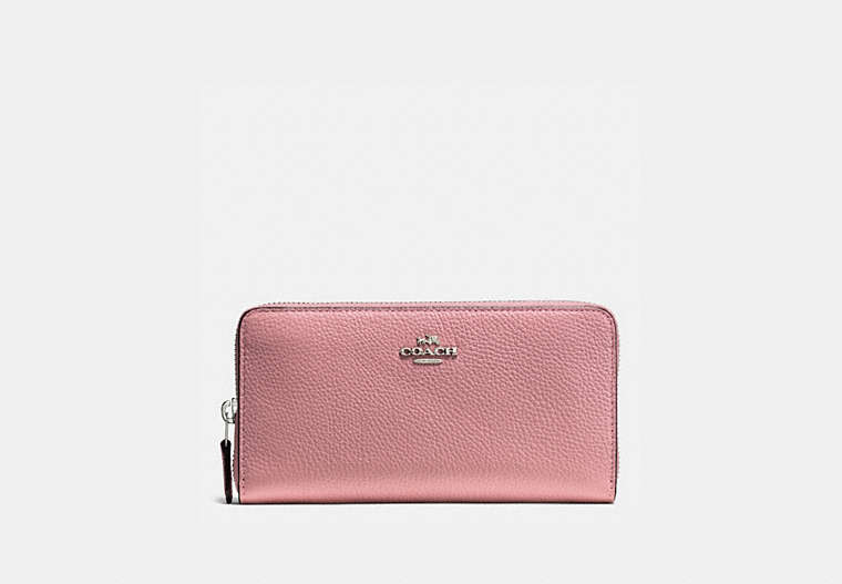 COACH®,ACCORDION ZIP WALLET,Pebbled Leather,Mini,Silver/Pink,Front View