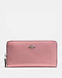 COACH®,ACCORDION ZIP WALLET,Pebbled Leather,Mini,Silver/Pink,Front View