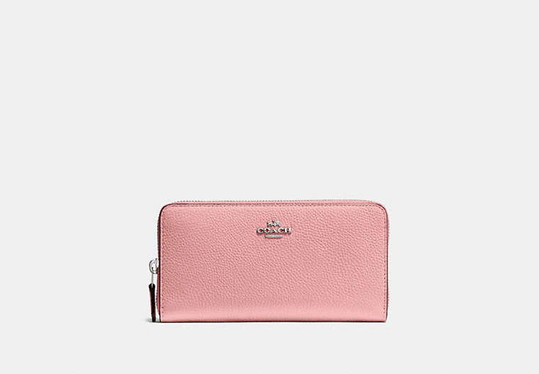 COACH®,ACCORDION ZIP WALLET,Pebbled Leather,Mini,Silver/Peony,Front View