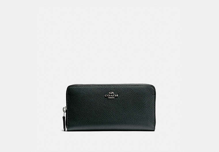 COACH®,ACCORDION ZIP WALLET,Pebbled Leather,Mini,Pewter/Pine Green,Front View