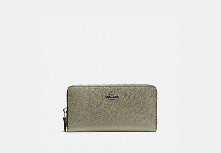 COACH®,ACCORDION ZIP WALLET,Pebbled Leather,Mini,Pewter/Light Fern,Front View