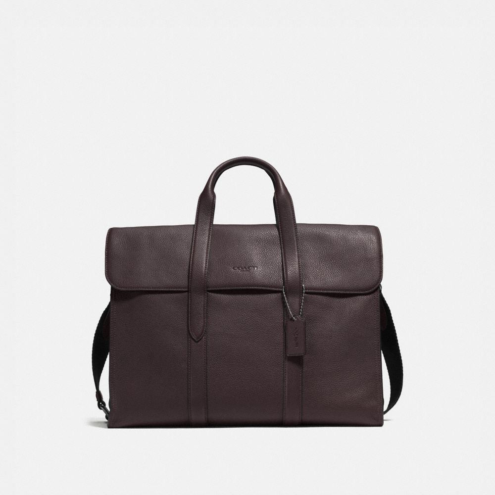 COACH®,METROPOLITAN PORTFOLIO,Pebble Leather,Black Copper/Oak,Front View