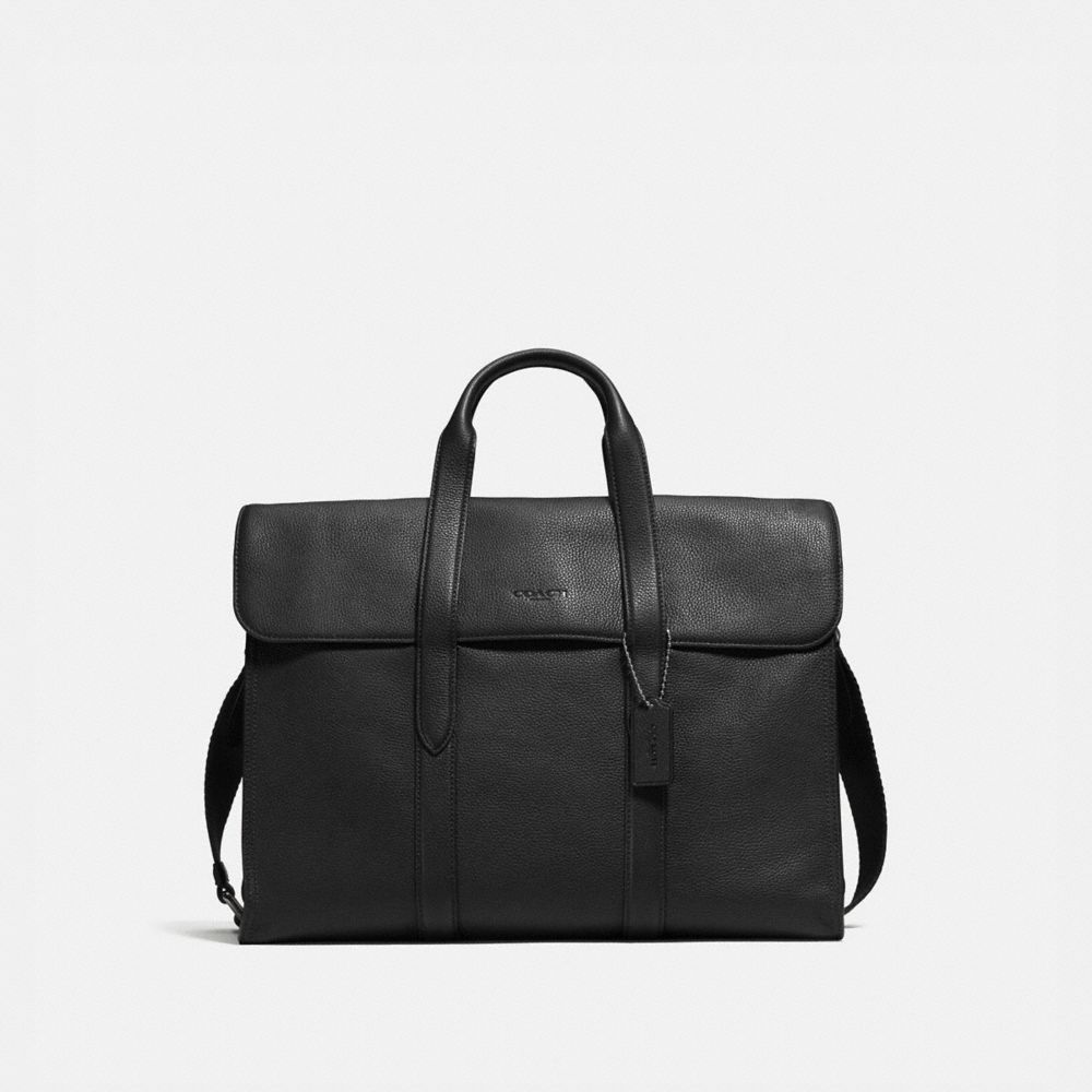 COACH®,METROPOLITAN PORTFOLIO,Pebble Leather,Gunmetal/Black,Front View