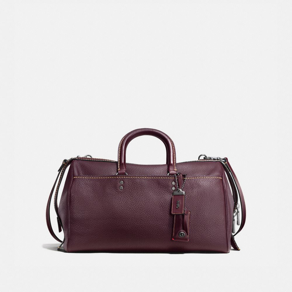 COACH®,ROGUE SATCHEL 36 IN GLOVETANNED PEBBLE LEATHER,Leather,Black Copper/Oxblood,Front View