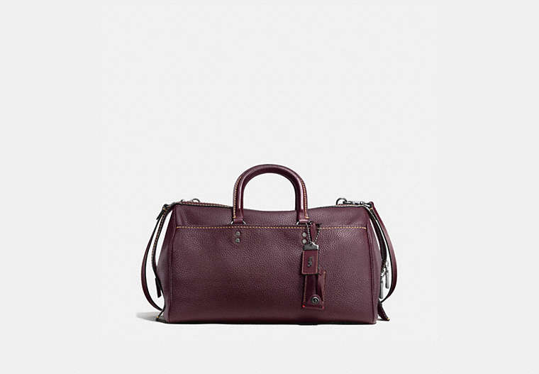 COACH®,ROGUE SATCHEL 36 IN GLOVETANNED PEBBLE LEATHER,Leather,Black Copper/Oxblood,Front View