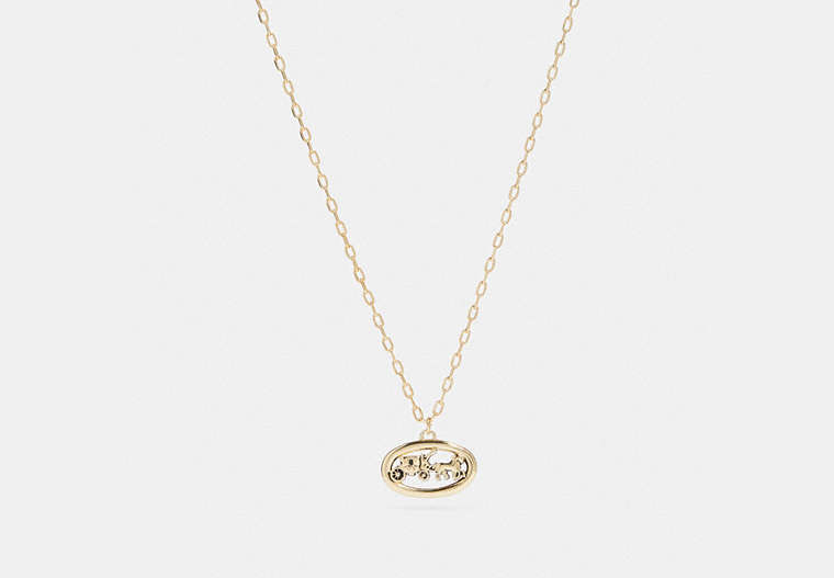COACH®,HORSE AND CARRIAGE OVAL NECKLACE,Plated Brass,Gold,Front View