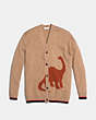 COACH®,LONG SLEEVE CARDIGAN WITH DINO,Cashmere Blend,Light Camel,Scale View