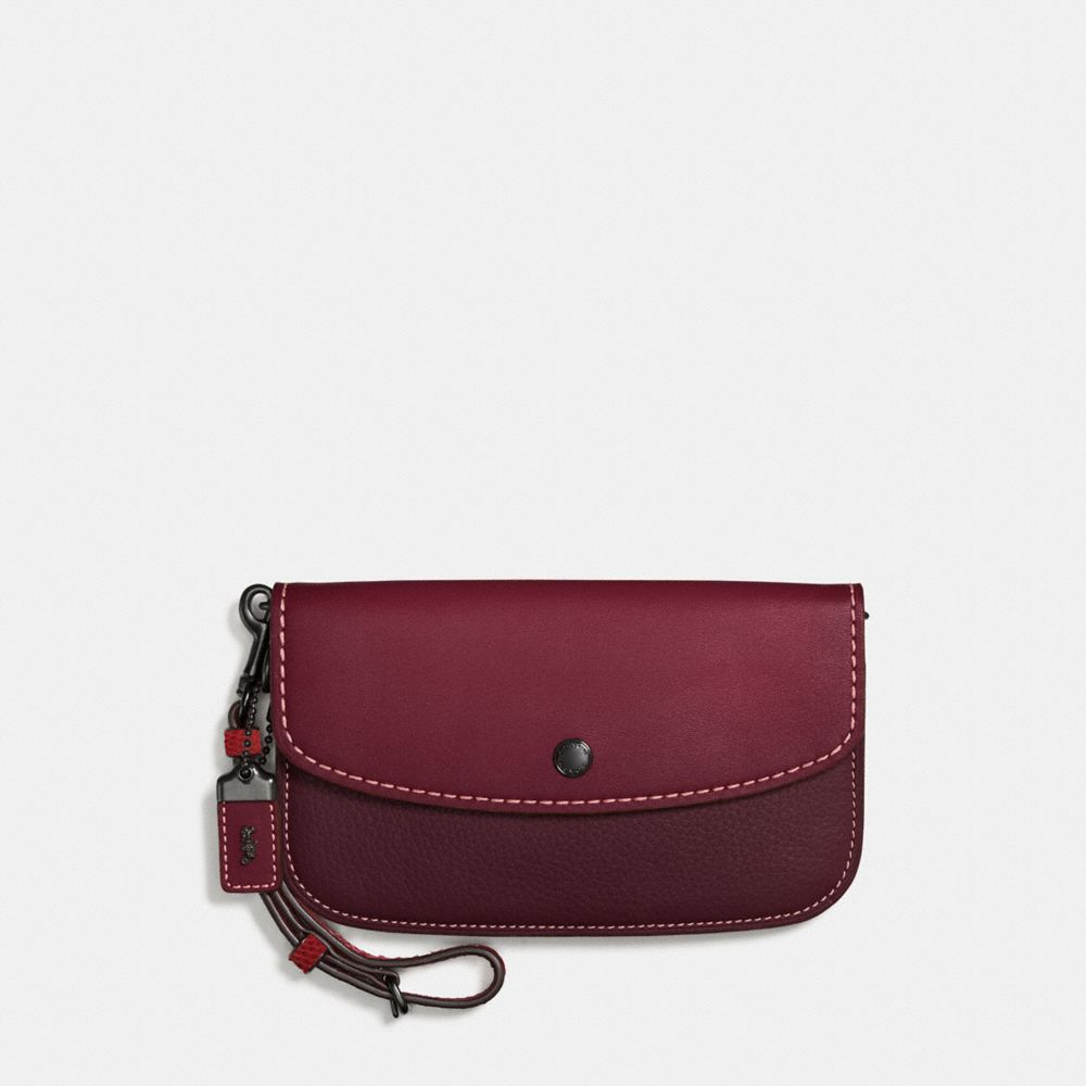 COACH®,CLUTCH WITH COLORBLOCK SNAKESKIN HANDLE,Leather,Black Copper/Bordeaux,Front View