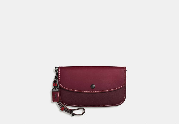 COACH®,CLUTCH WITH COLORBLOCK SNAKESKIN HANDLE,Leather,Black Copper/Bordeaux,Front View