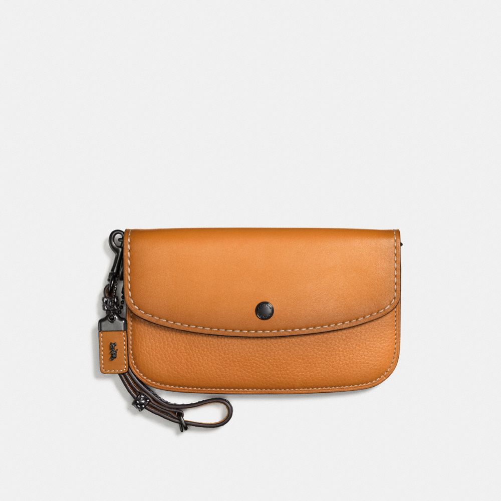 COACH®,CLUTCH WITH COLORBLOCK SNAKESKIN HANDLE,Leather,Pewter/Butterscotch,Front View