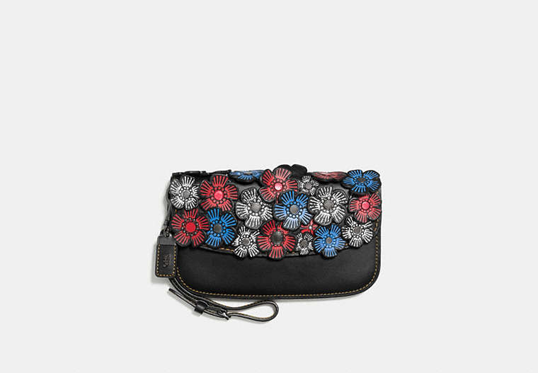 COACH®,CLUTCH WITH TEA ROSE,Leather,Black Copper/1941 Red,Front View