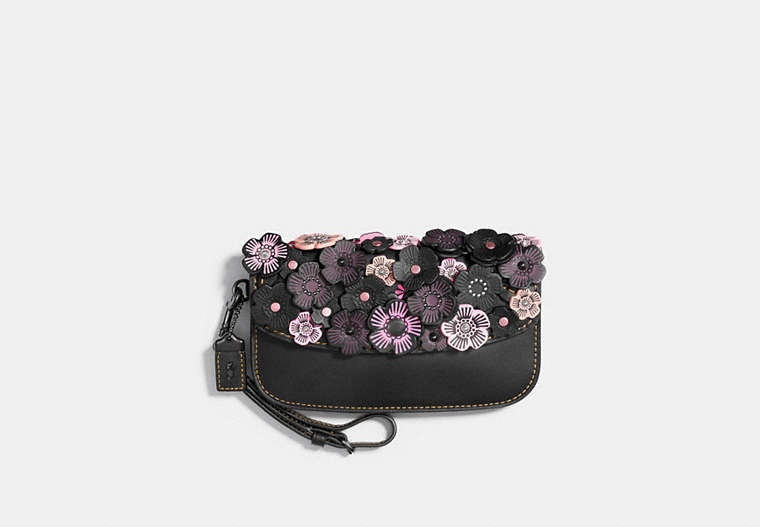 COACH®,CLUTCH WITH TEA ROSE,Leather,Black Copper/Black,Front View