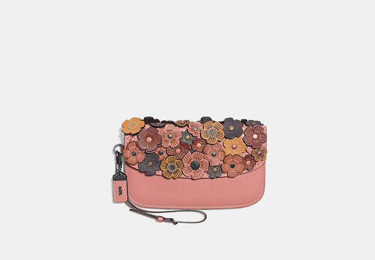 COACH®,CLUTCH WITH TEA ROSE,Leather,Black Copper/Melon,Front View