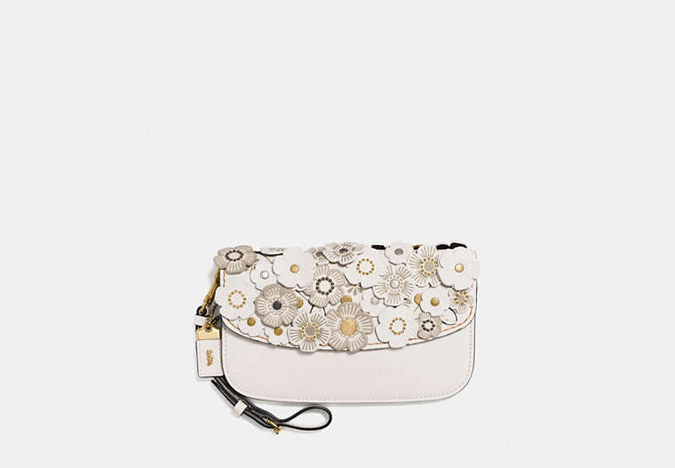 COACH®,CLUTCH WITH TEA ROSE,Leather,Brass/Chalk,Front View